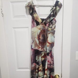 NWT Satin floral print ruffle hi-lo maxi dress